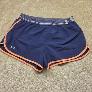 Under Armour Womens Navy Blue Orange Trim Running Shorts Athletic Size M